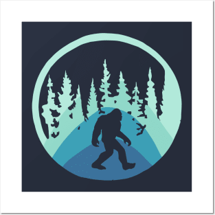 Bigfoot in Teal Forest Posters and Art